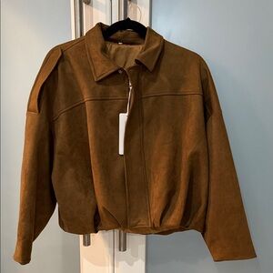 Brown Faux Suede Women's Bomber Jacket